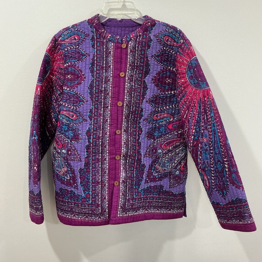 VTG Blair Quilted Jacket Paisley Celestial Purple Reversible Boho Cottagecore L